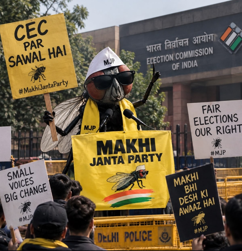 Illustration of youth civic mobilization outside Election Commission of India